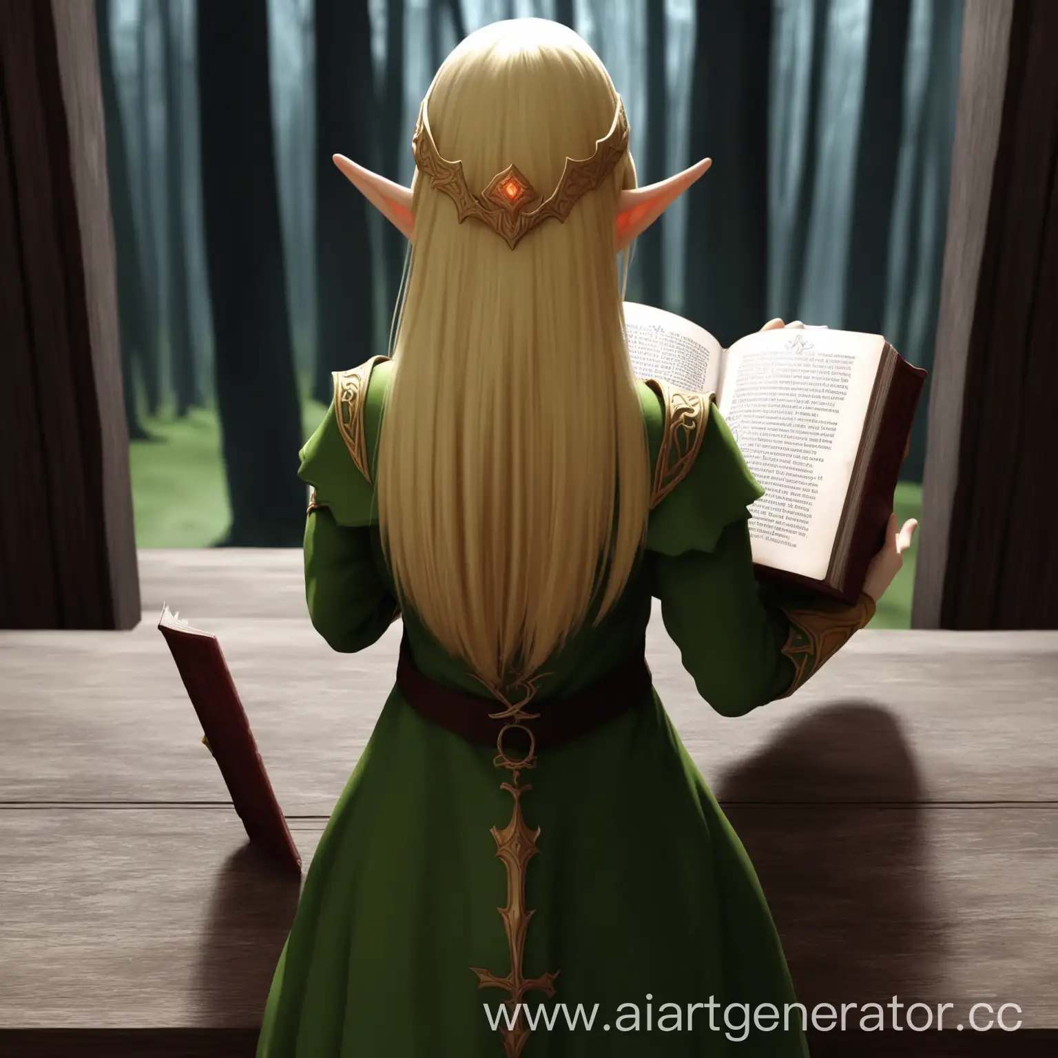 Blond-Elf-Reading-Grimoire-Standing-Mystical-Scene-from-Behind