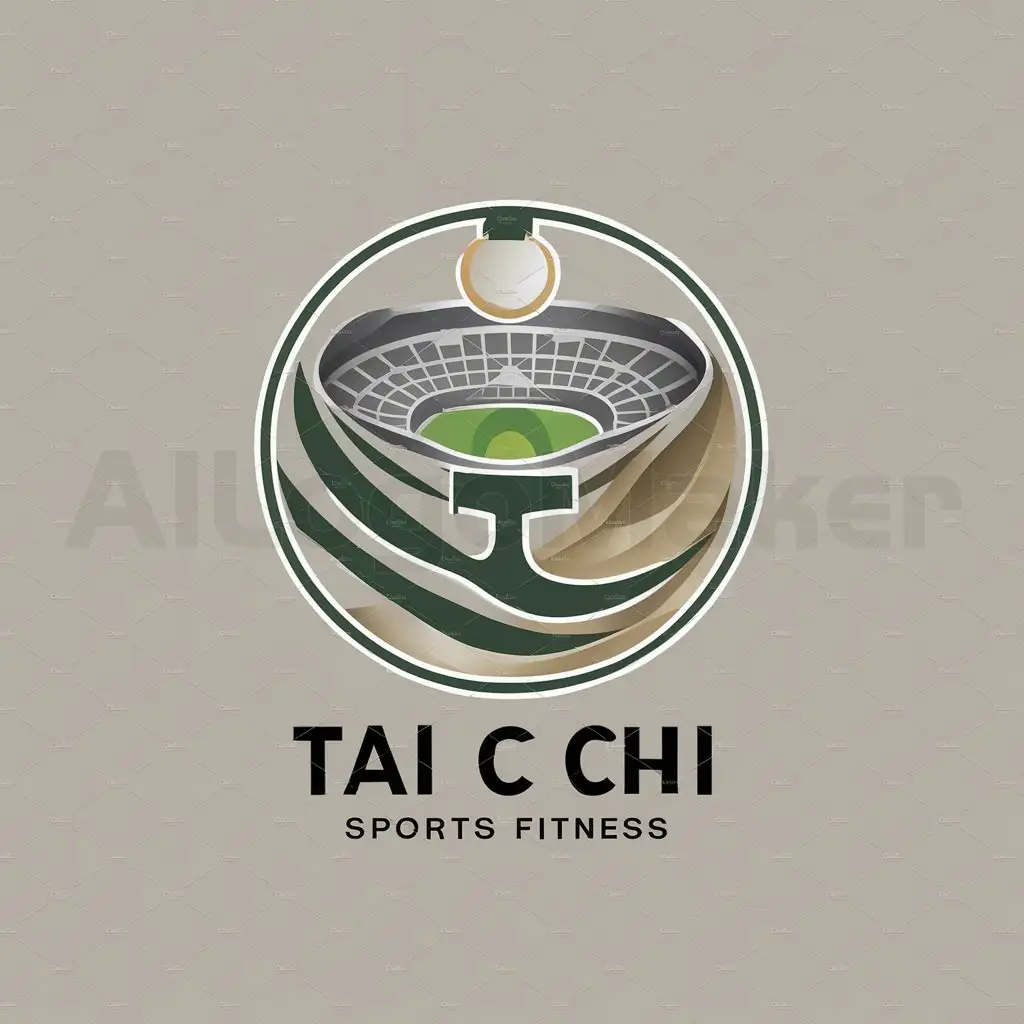 a logo design,with the text "Badge", main symbol:draw a Tai Chi team's logo, the logo is overall circular in shape and includes a sports stadium and a gold medal inside,Moderate,be used in Sports Fitness industry,clear background