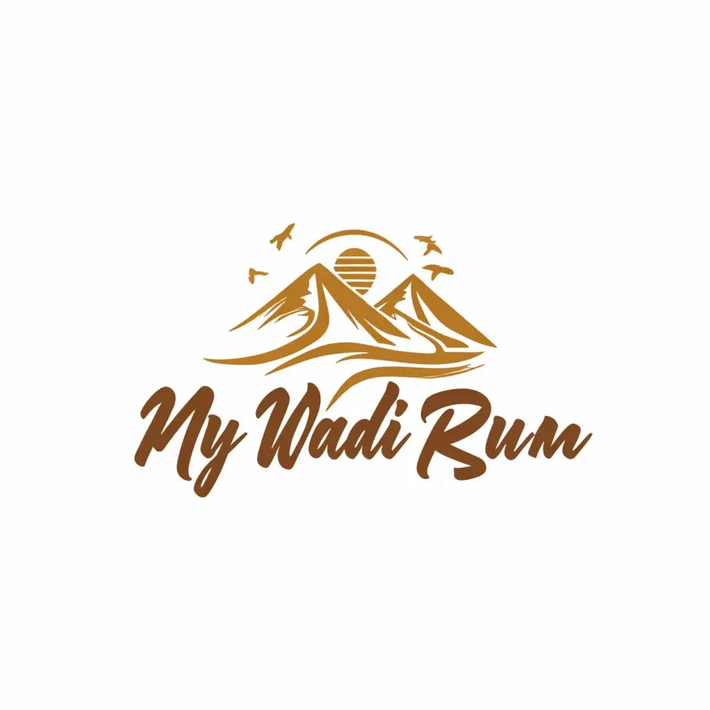 a logo design,with the text "My Wadi Rum", main symbol:Desert/ jeep tour/ dunes/ camel,complex,be used in Travel industry,clear background