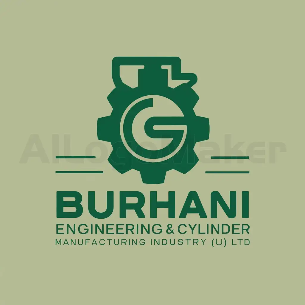 a logo design,with the text "Burhani Engineering & Cylinder Manufacturing Industry (U) Ltd", main symbol:Green Color: Maintain but adjust for more impact. Gas Cylinder Visual: Retain as a core element. Gear Symbol: Open to alternatives that represent engineering. Fonts: Open to alternatives, must convey professionalism. Concept for Logo Refresh: Adjustments: Green Color: Enhance the hue to make it more vibrant and impactful. Gas Cylinder Visual: Keep it as is. Gear Symbol: Consider a more modern engineering symbol, such as a stylized gear or a combination of gear and wrench. Fonts: Explore modern, clean sans-serif fonts that maintain authority and professionalism.,Moderate,clear background