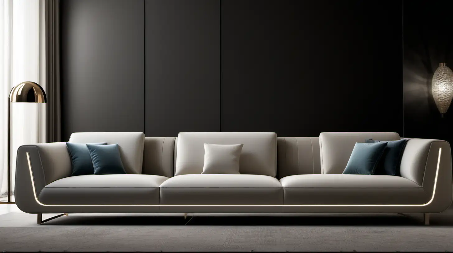 Italian style sofa design with Turkish touches, modern lines, minimal LED detail,timeless design.