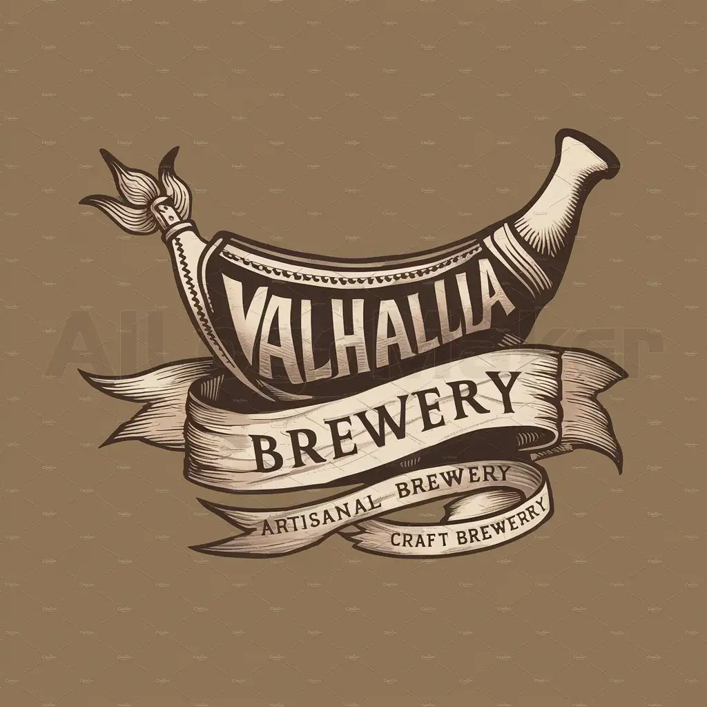 LOGO-Design-For-Valhalla-Brewery-Viking-Drinking-Horn-Symbolizing-Craft-Beer
