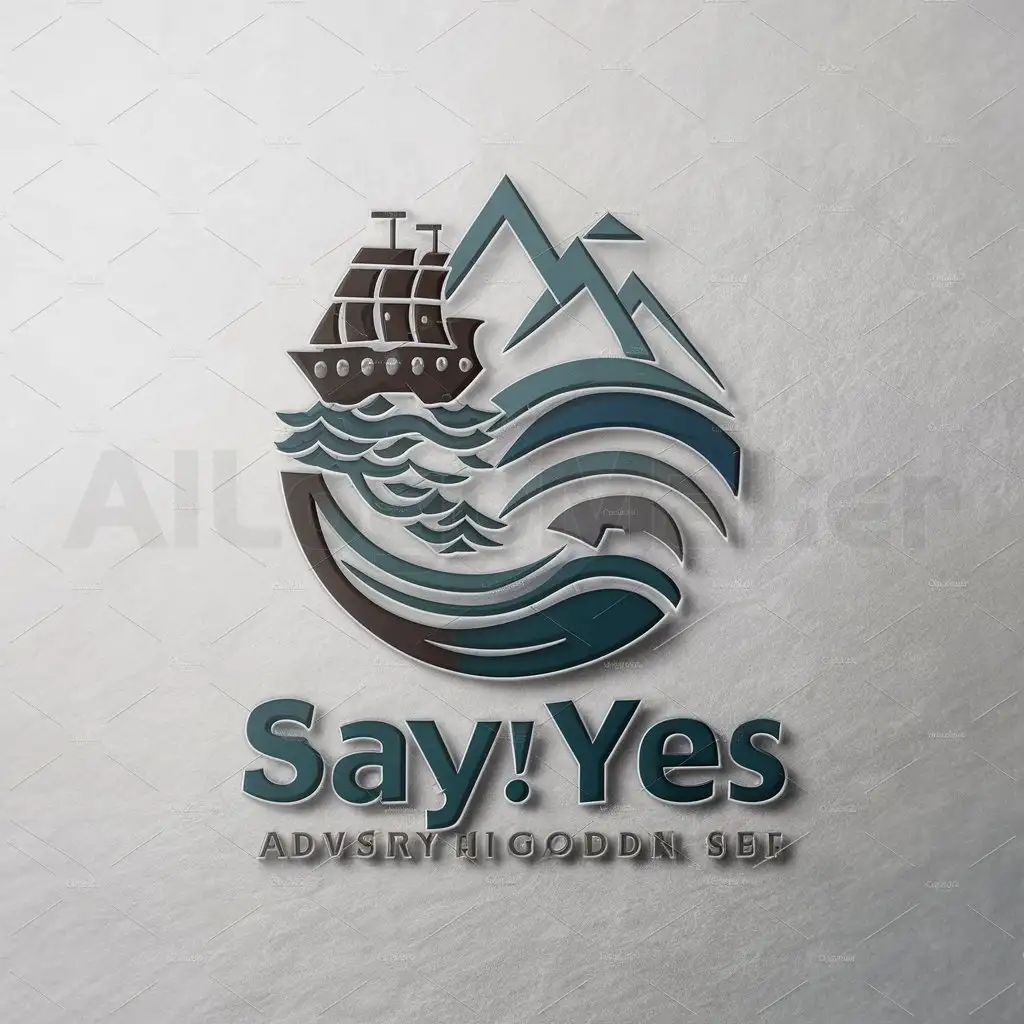 a logo design,with the text "Say!yes", main symbol:Adventure,sea, mountain,Moderate,be used in hi world industry,clear background