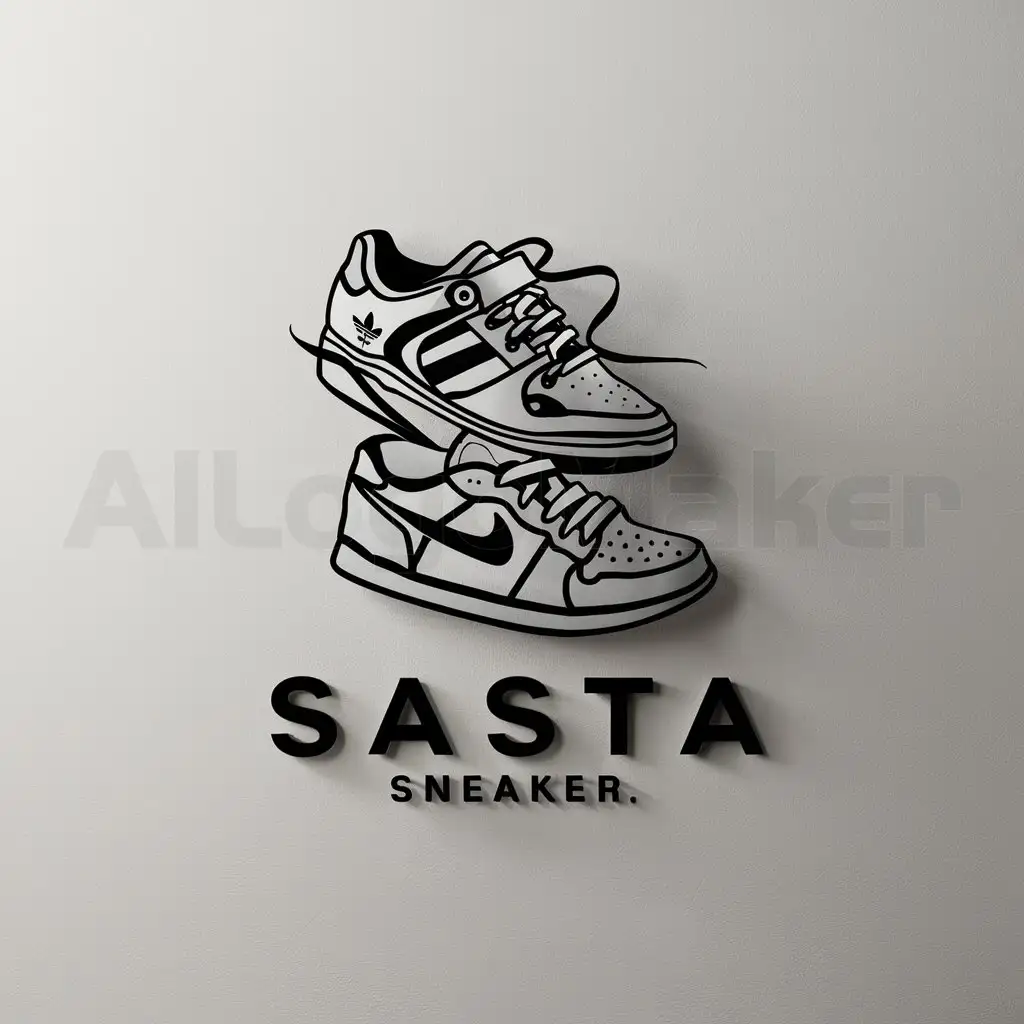 a logo design,with the text "Sasta sneaker", main symbol:Shoes(Nike and addidas) floating in a white background,Moderate,be used in Retail industry,clear background