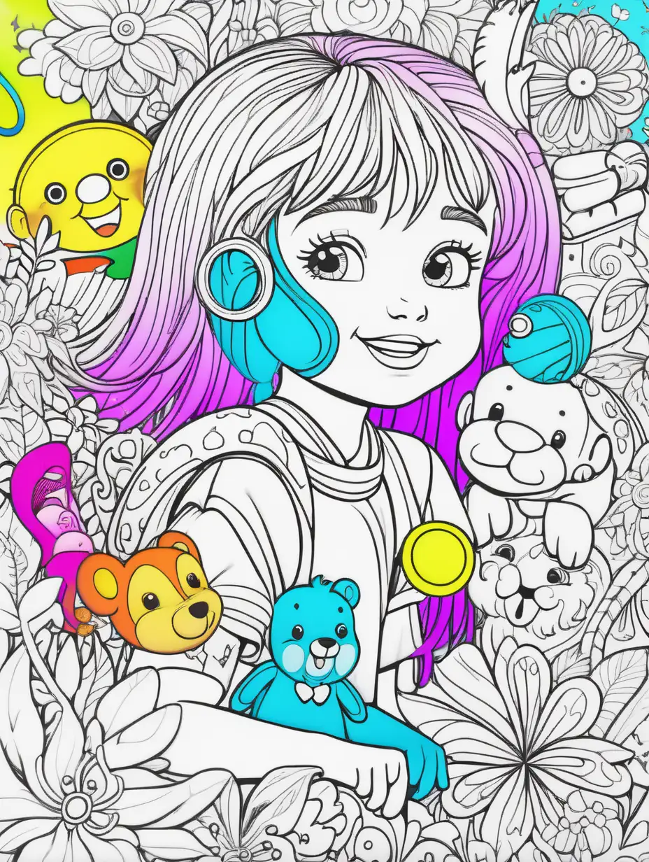 Childrens Coloring Book COVER BRIGHT NEON COLORS