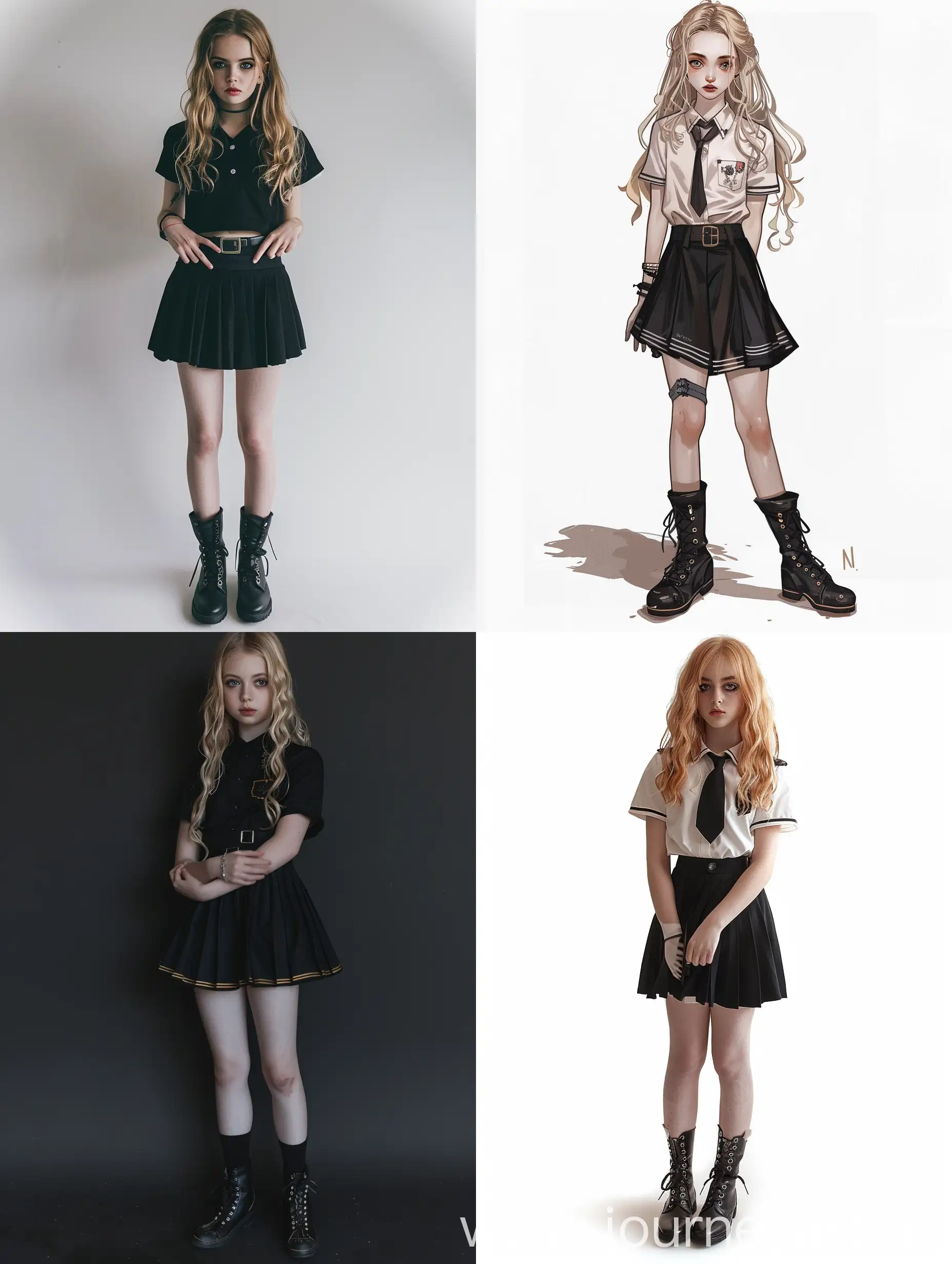 Blonde-Teenage-Girl-in-School-Uniform-with-Hands-on-Hips-and-Black-Boots