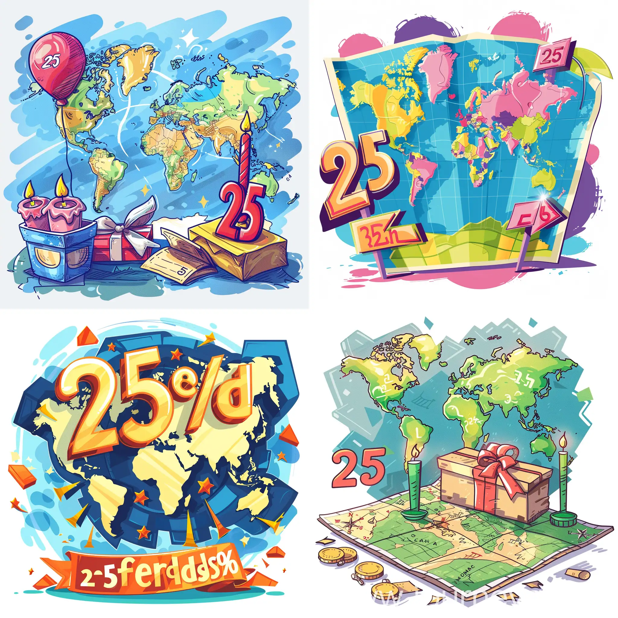 Colorful-25th-Birthday-Celebration-at-Five-Percent-Discount-Store-with-Cartoon-World-Map-Decor