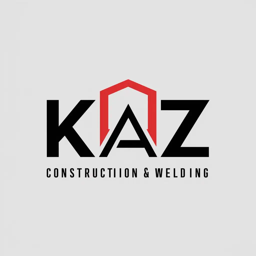 Логотип, 3 буквы: KAZ, Компания занимается строительством ангаров и сваркой, белый фон, цвет логотипа черно-красный, можешь обьединить иконку строения с буквой А
