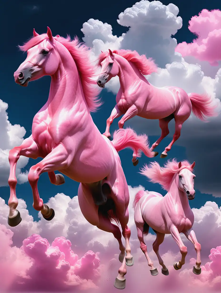 Облака похожие на розовых магических лошадей скачут по небу
