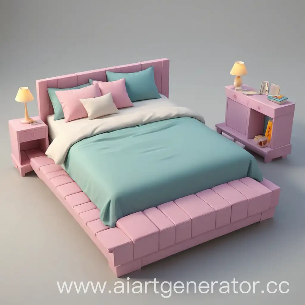 Whimsical-Cartoon-3D-Bed-with-Vibrant-Colors-and-Playful-Characters