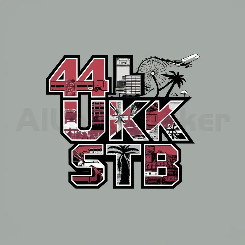 LOGO-Design-For-44-UK-STB-GTA-Style-Incorporating-England-London-Palm-Beach-and-Airplane-Themes