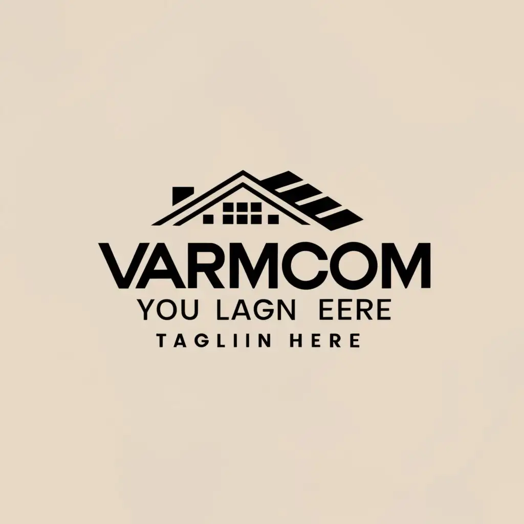 a logo design,with the text "VARMCOM", main symbol:shingle roof, house construction,Minimalistic,be used in Construction industry,clear background