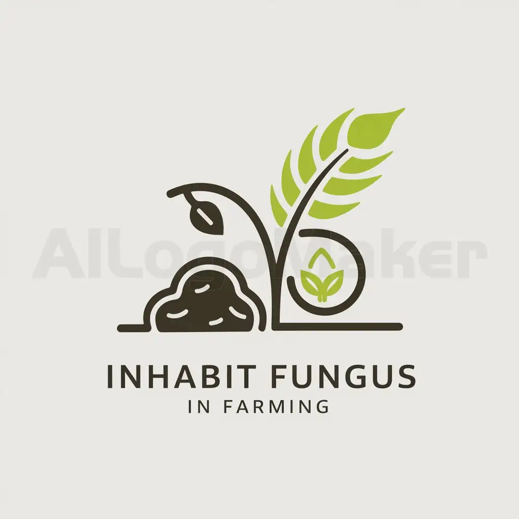 a logo design,with the text "inhabit fungus in farming", main symbol:wheat/green leaf/soil/environmental protection,Minimalistic,clear background