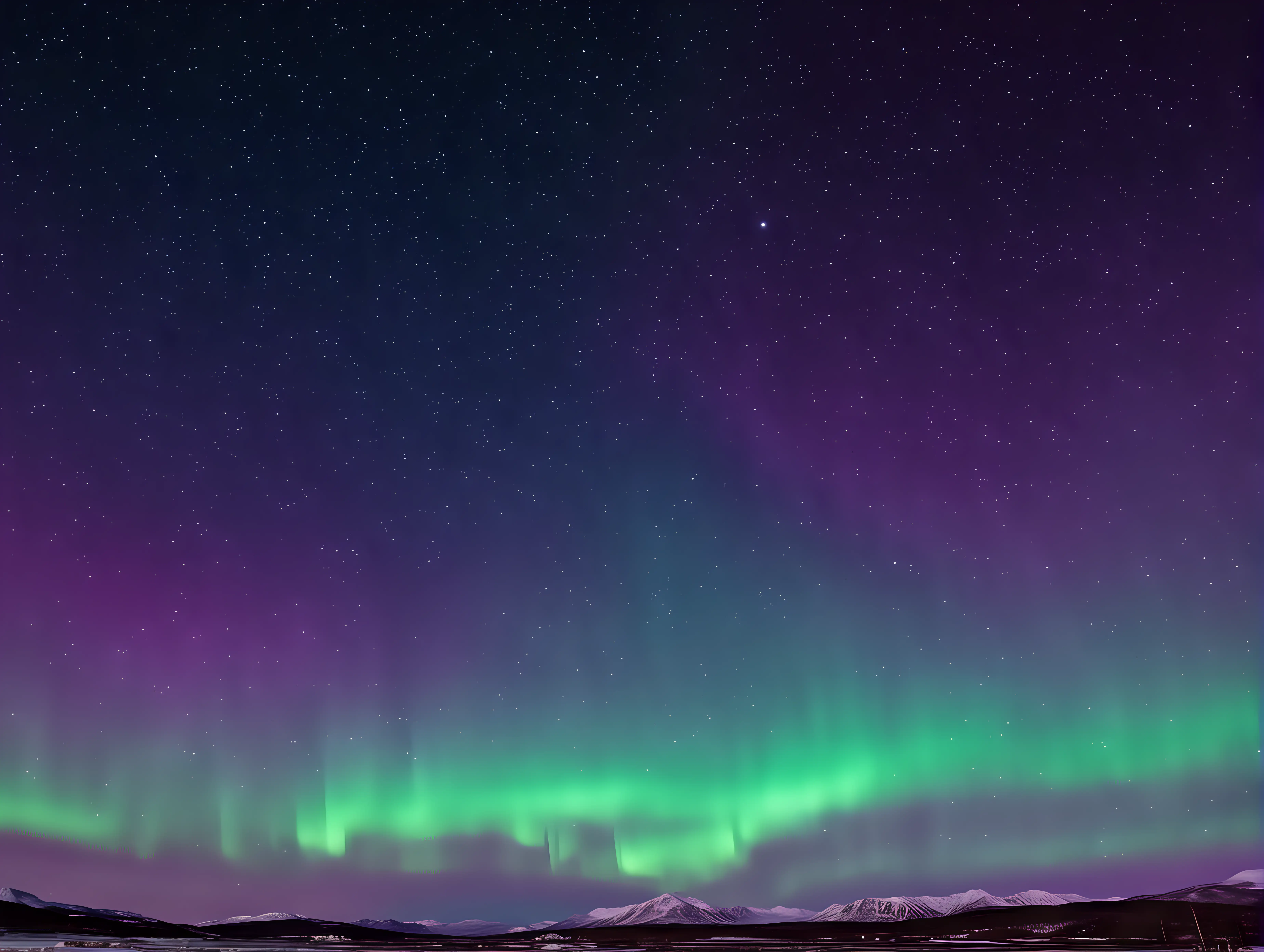 Northern Lights Aurora Borealis in Dark Blue Sky with Purple and Fuchsia Hues
