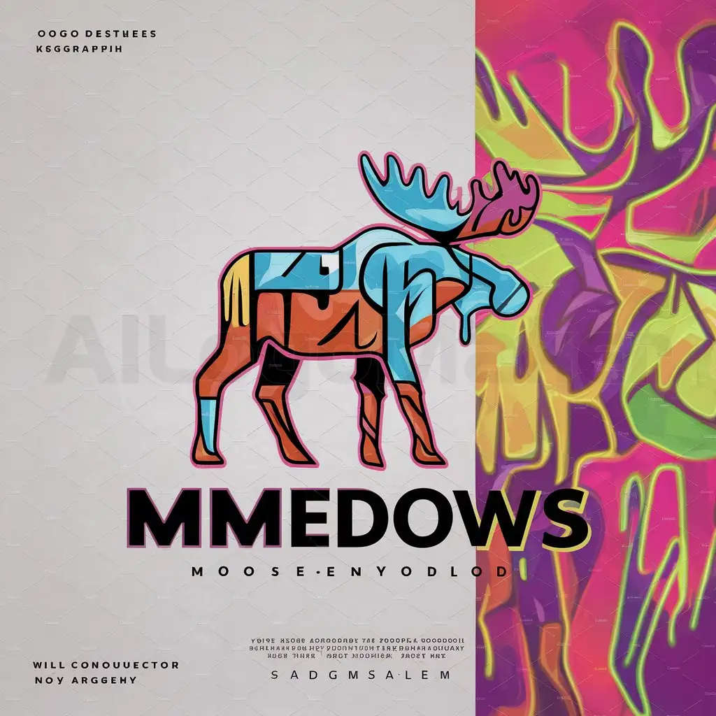 a logo design,with the text "MMEDOWS", main symbol:logo, t-shirt vector 80s and 90s style dripbackground full color fill image ,Contour, Vector, white background, no words, ultra Detailed, ultra sharp narrow outlined image, no jagged edges, vibrant neon colors, with the text '.MOOSE' typography,Moderate,be used in Others industry,clear background