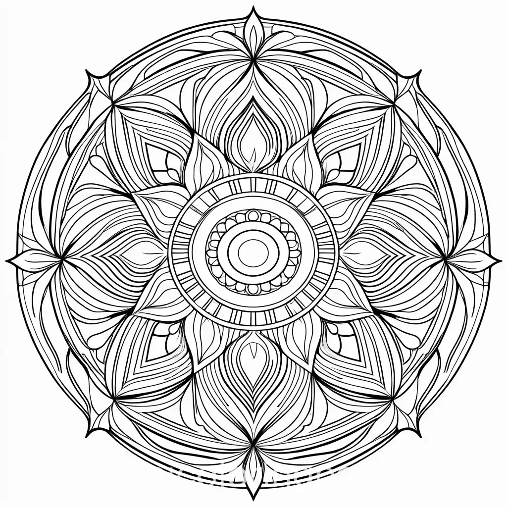 unique shape mandala, Coloring Page, black and white, line art, white background, Simplicity, Ample White Space. The background of the coloring page is plain white to make it easy for young children to color within the lines. The outlines of all the subjects are easy to distinguish, making it simple for kids to color without too much difficulty