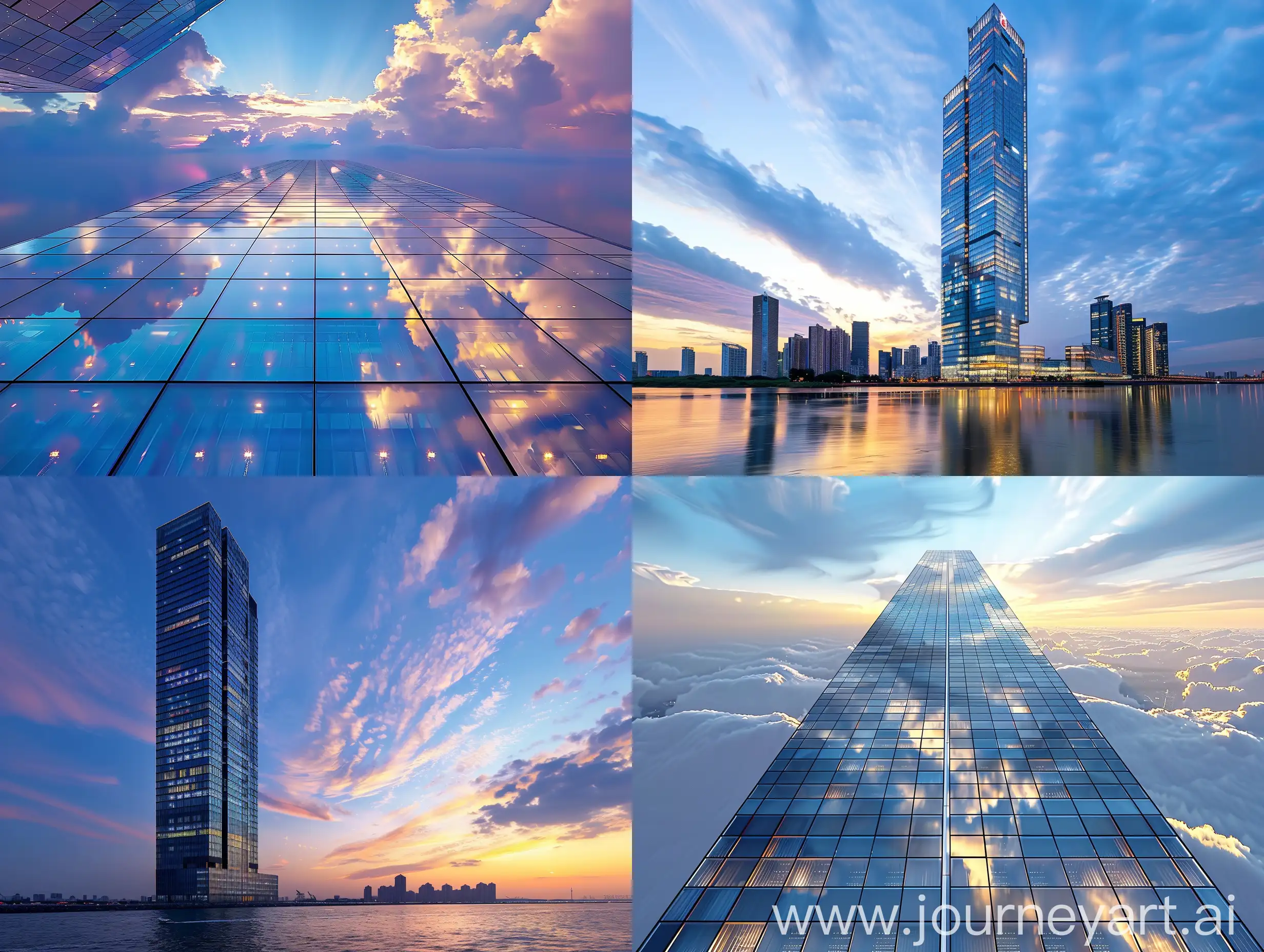 Urban-Skyscraper-Reflecting-Sunset-Light-in-Glass-Facades