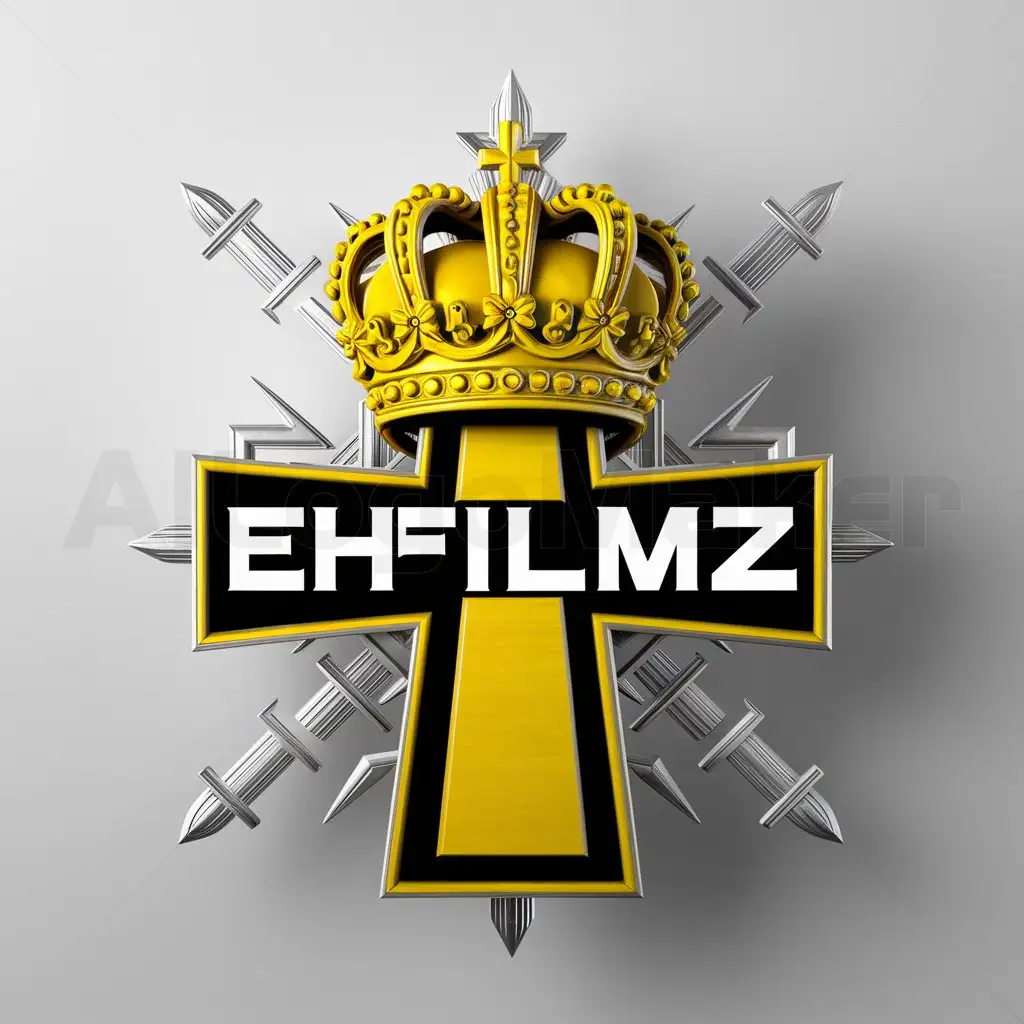 LOGO-Design-for-EHFILMZ-Majestic-Yellow-Crown-with-Cross-on-a-Clear-Background