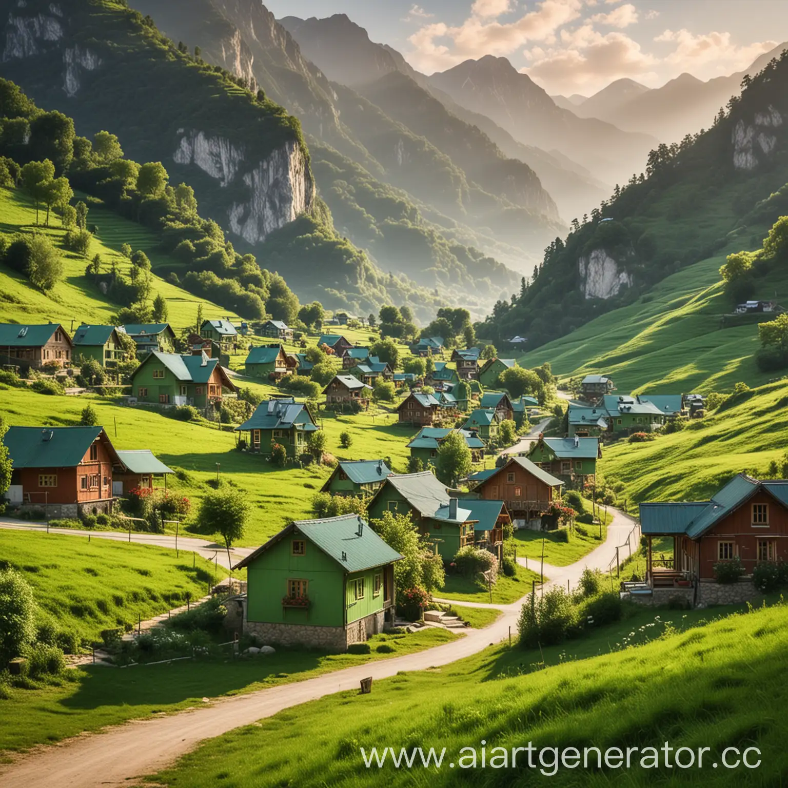 Serene-Morning-in-a-Mountainous-Green-Village