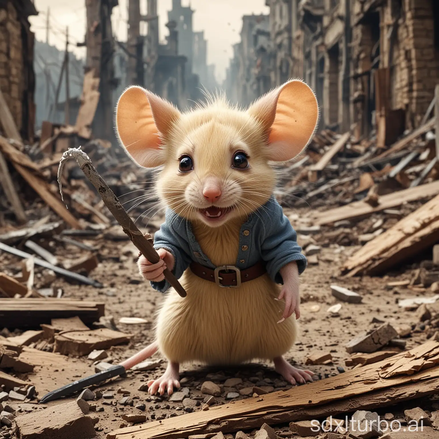 angry blonde mouse is the ruler of the destroyed world