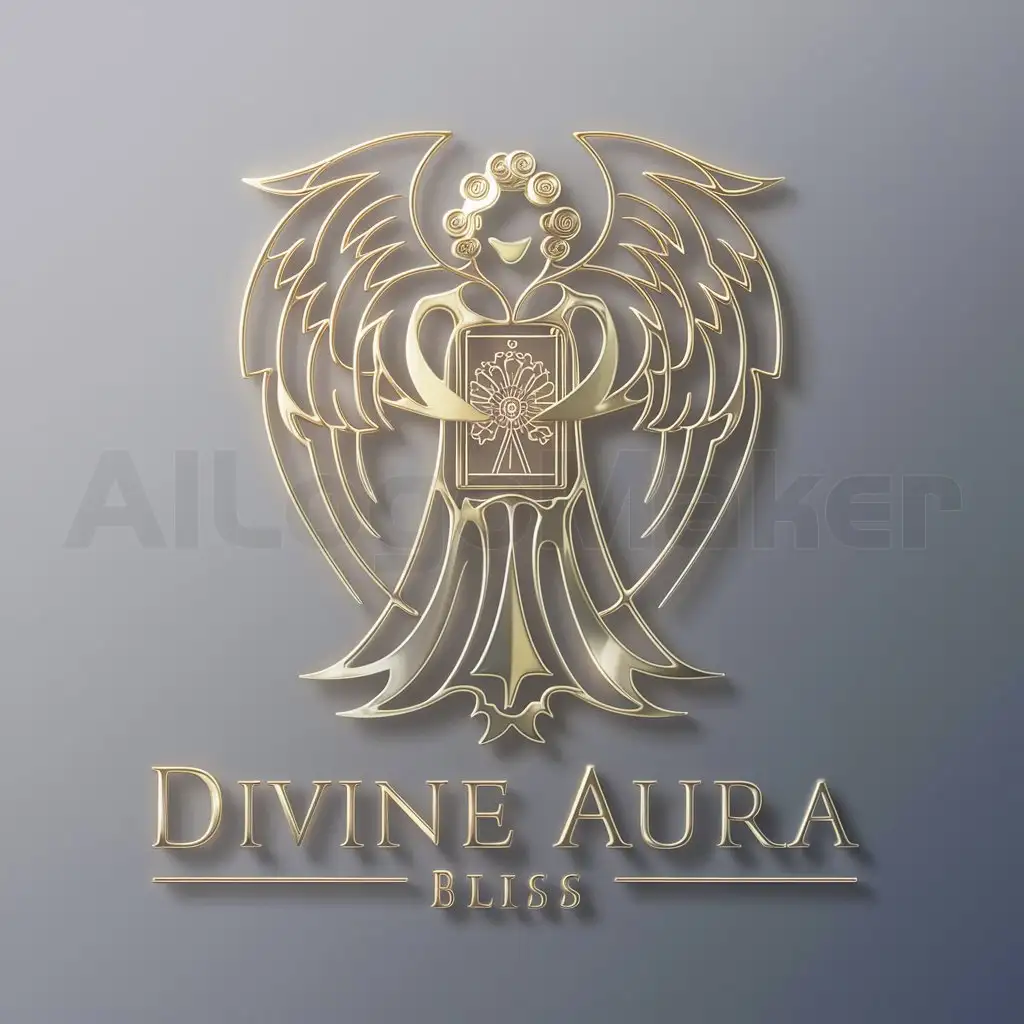 a logo design,with the text "Divine Aura Bliss", main symbol:Angel, Tarot reading,complex,be used in Religious industry,clear background