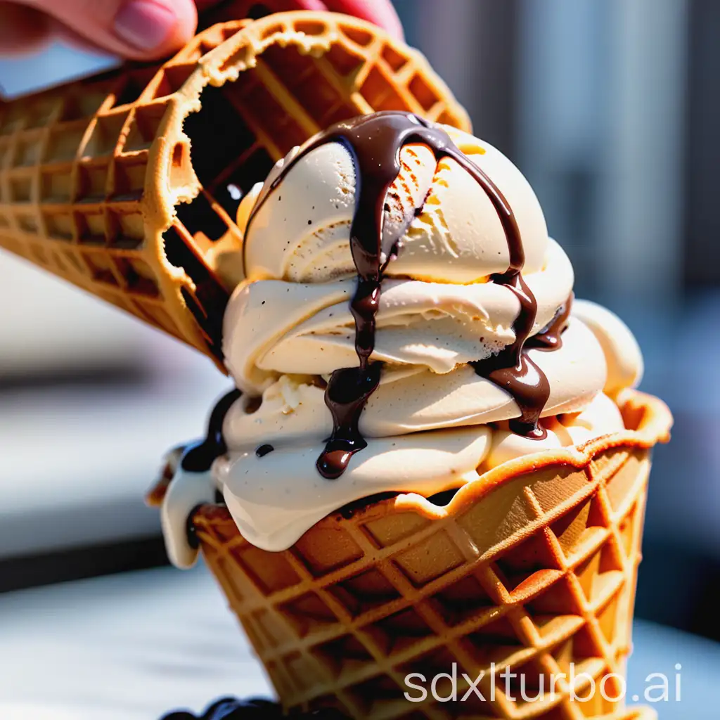 Delicious-Scoop-of-Melting-Ice-Cream-in-Waffle-Cone