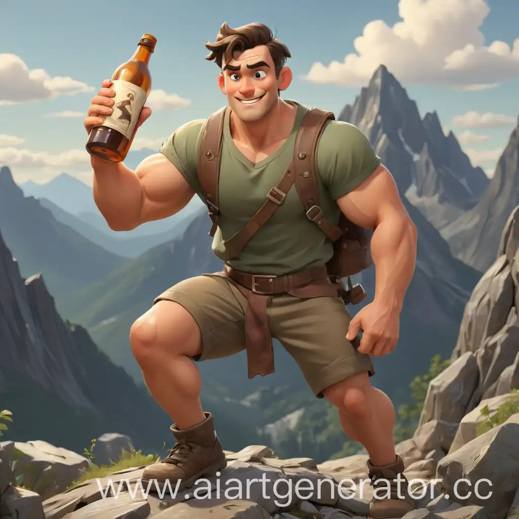 Cartoon-Sexy-Man-Conquers-Mountain-Holding-Bottle