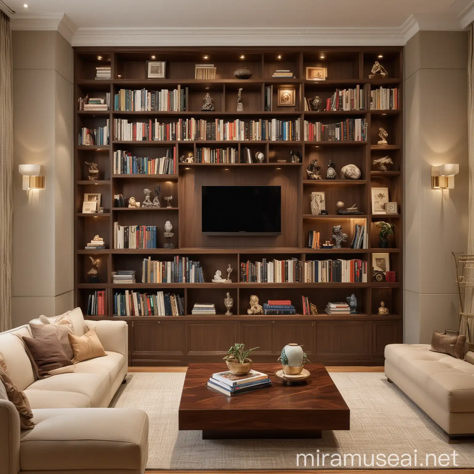 Ralph Lauren Inspired Custom Bookcase with Dark Wood Storage Units and Assouline Books