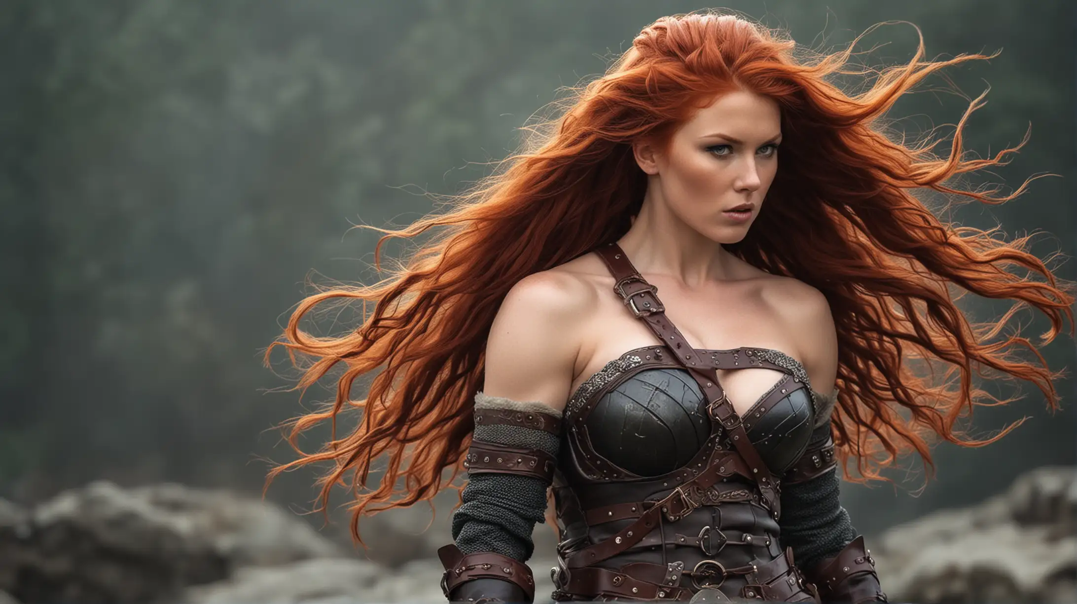 Bold Redhead Viking Warrior Princess with Empowering Abs and Majestic Hair