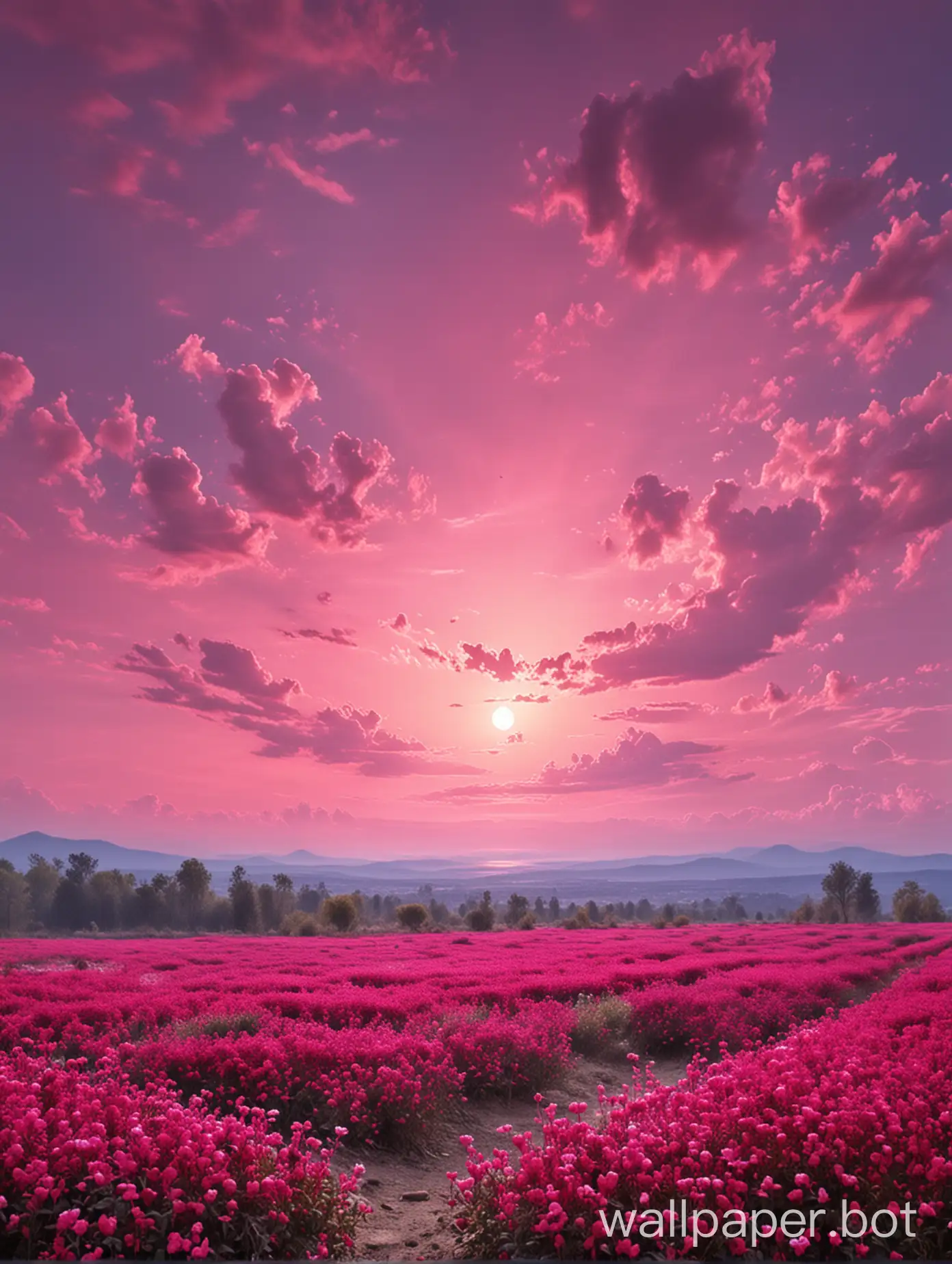 Fuchsia-Pink-Sky-Over-Distant-Landscape