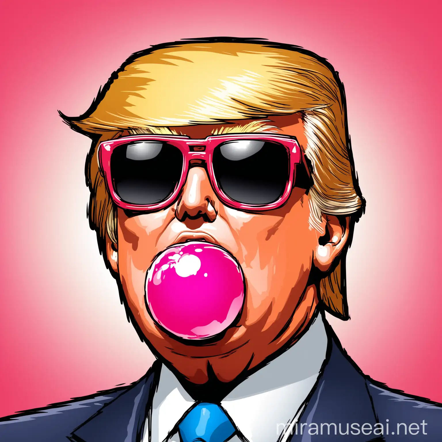 Donald Trump Wearing Sunglasses Blowing Bubblegum