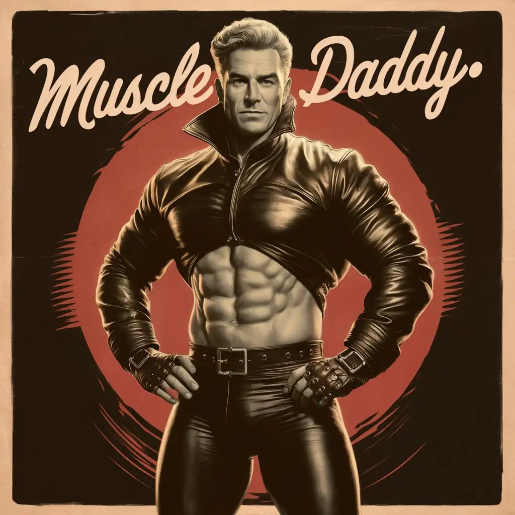 Retro Muscle Daddy Pinup Man in Leather Gear