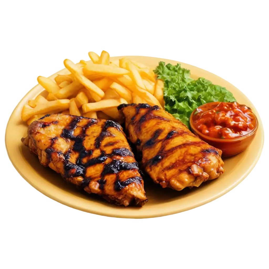 Colorful-Chicken-BBQ-Plate-with-Fries-HighQuality-PNG-Image-for-Delectable-Visual-Delight
