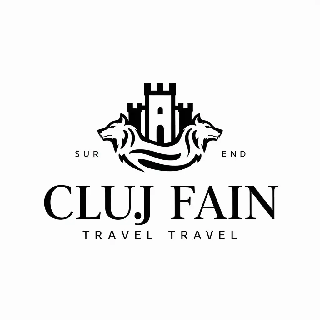 a logo design,with the text "CLuj Fain", main symbol:a citadel and a wolf,Moderate,be used in Travel industry,clear background