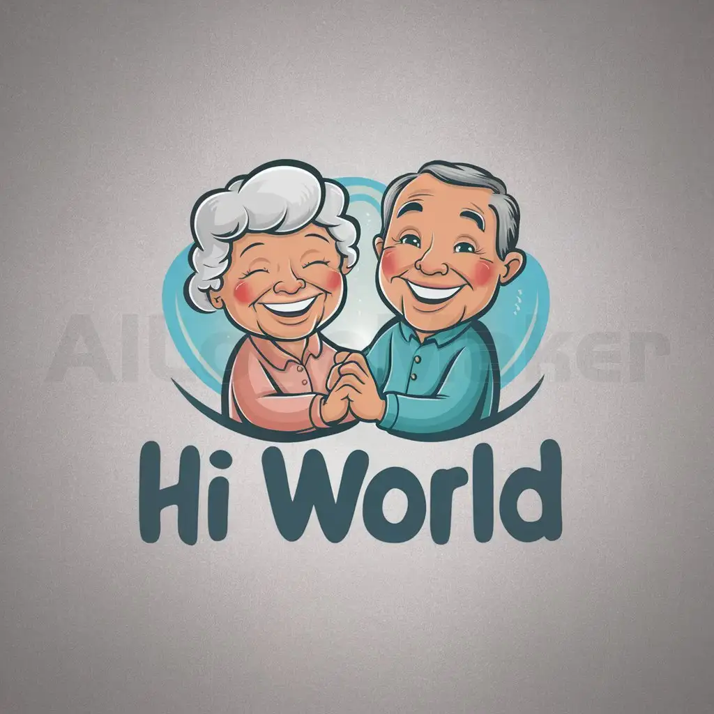 a logo design,with the text "hi world", main symbol:Happy grandmother and grandfather,Moderate,clear background