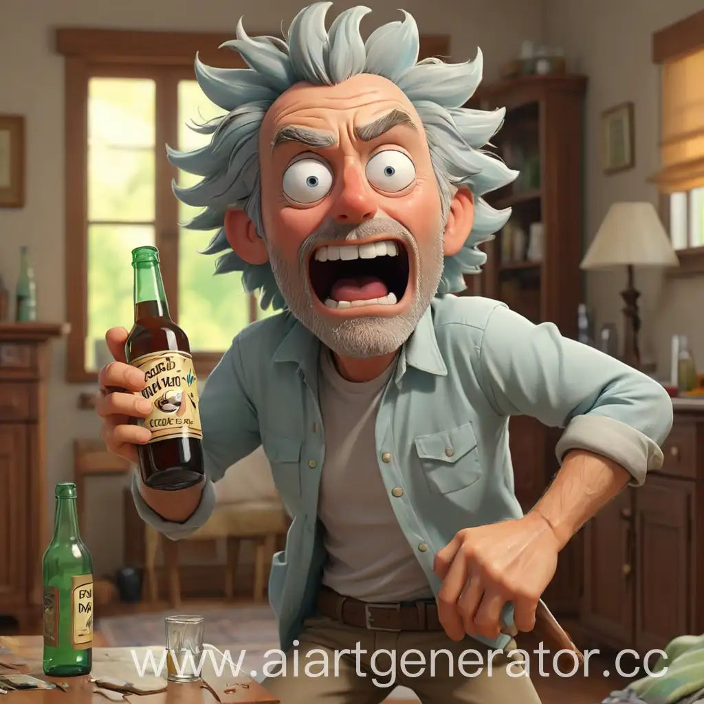 Cartoon-Drunk-Rick-Enjoying-a-Trip-at-Home-with-a-Bottle