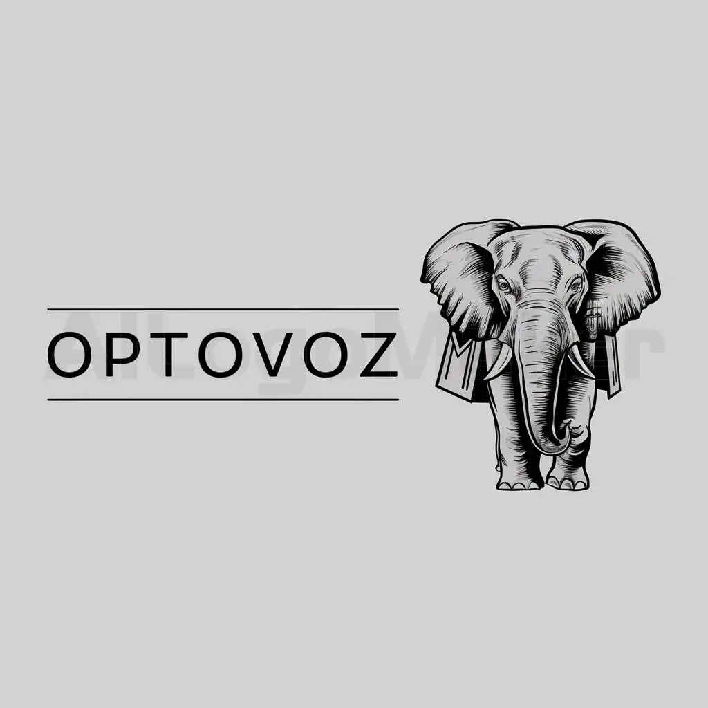 a logo design,with the text "Optovoz", main symbol:Elephant with telega,Moderate,clear background