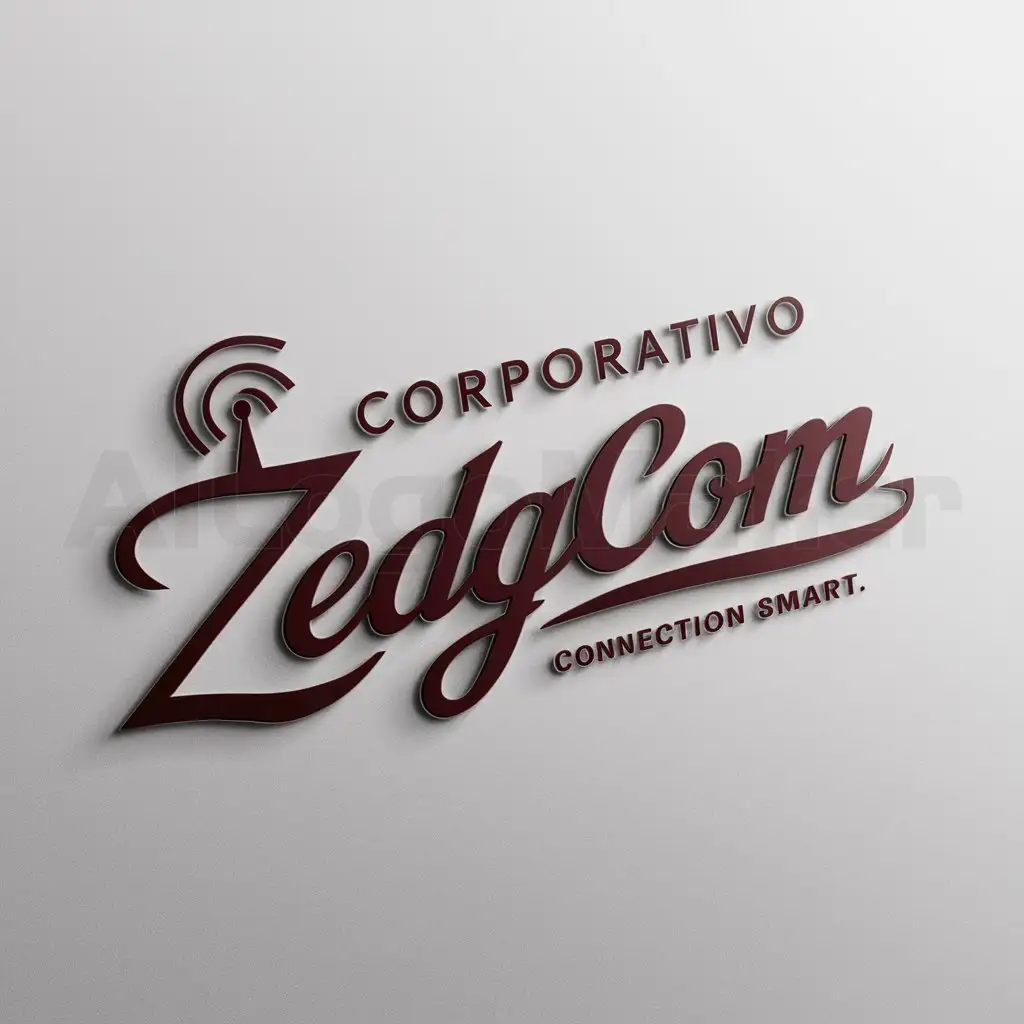 a logo design,with the text "CORPORATIVO", main symbol:SIMBOLO PRINCIPAL ANTENA DE TELECOMMUNICATIONS, WITH THE WORD ZEDGCOM IN COLOR WINE AND WHICH HAS A SLOGAN THAT SAYS CONNECTION SMART,Moderate,clear background