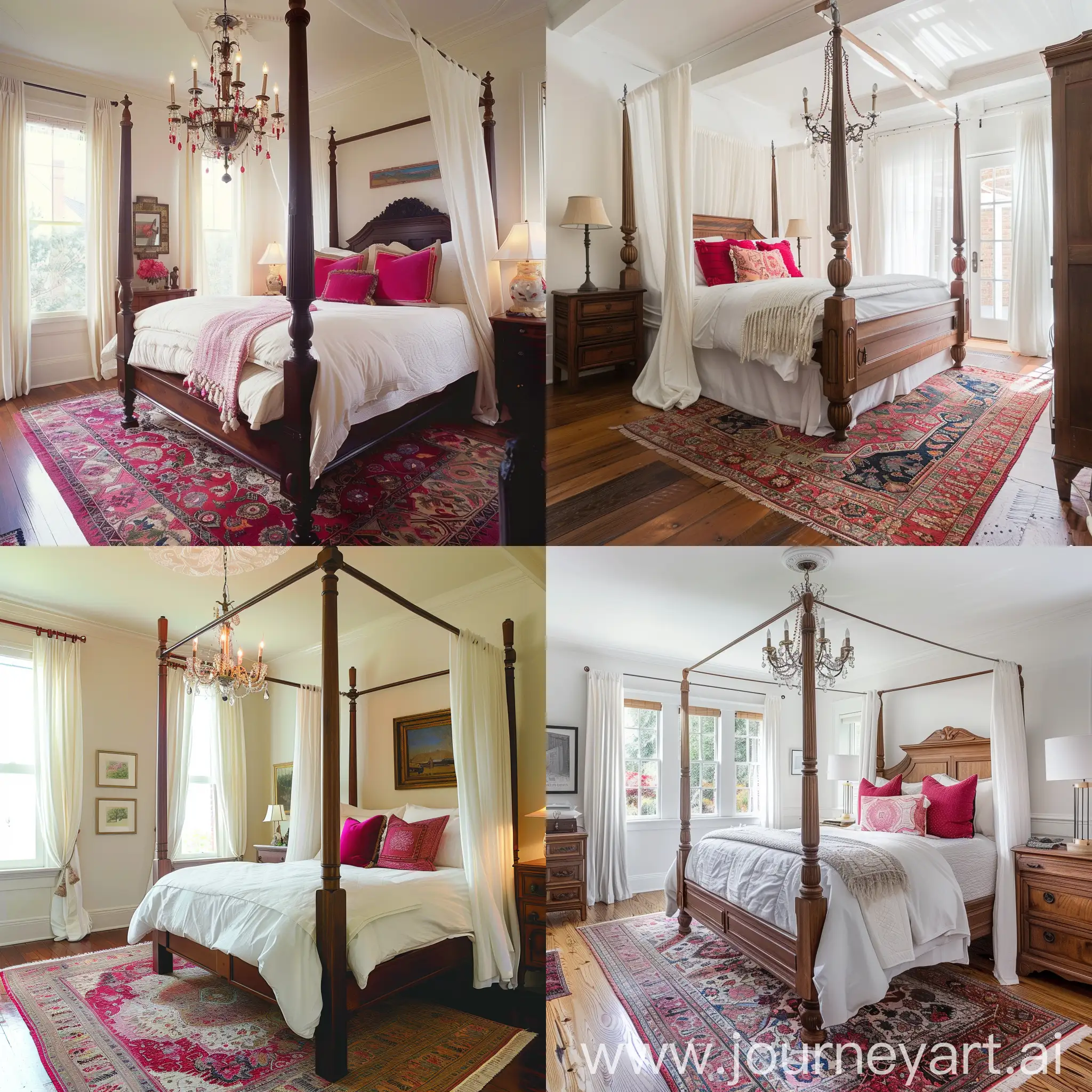 Luxurious-Bedroom-with-Canopy-Bed-White-Linens-and-Antique-Nightstands