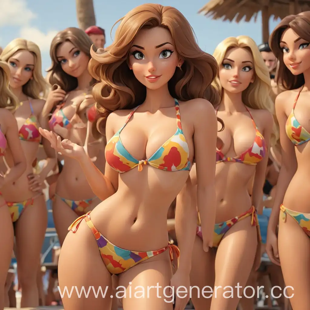 Colorful-Cartoon-Woman-Competing-in-Bikini-Contest
