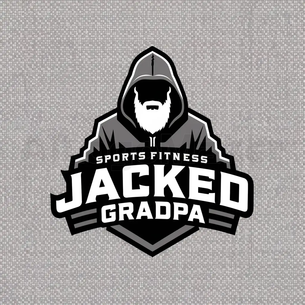 a logo design,with the text "Jacked Grandpa", main symbol:the silhouette of a man wearing a hoodie and you can only see the the silhouette of the beard,Moderate,be used in Sports Fitness industry,clear background