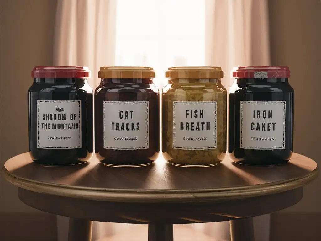 Four-Jars-with-Intriguing-Names-Mountain-Shadow-Cat-Tracks-Fish-Breath-Iron-Cake