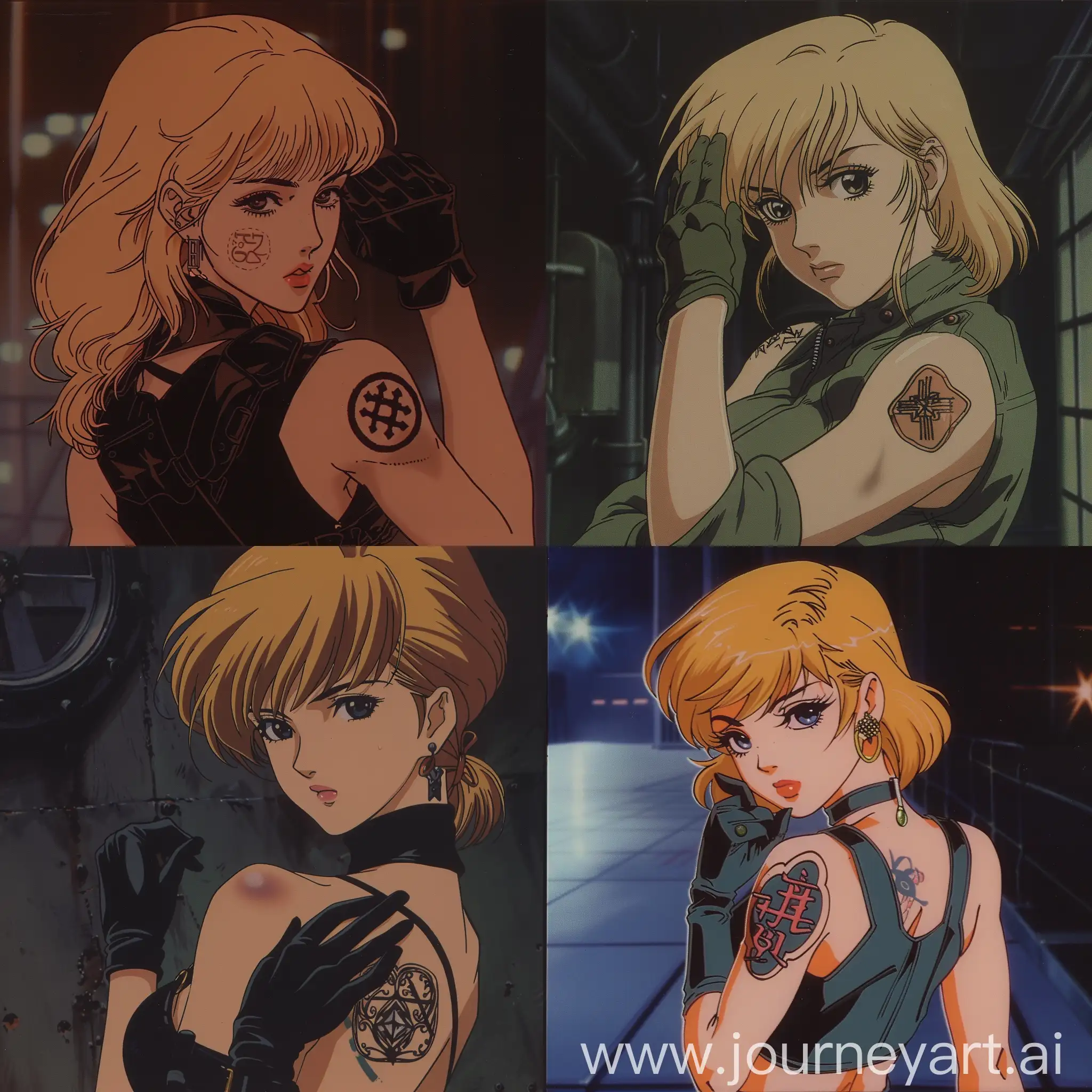 Blonde-Anime-Girl-with-Japanese-Symbol-Tattoo-in-90s-Retro-Style