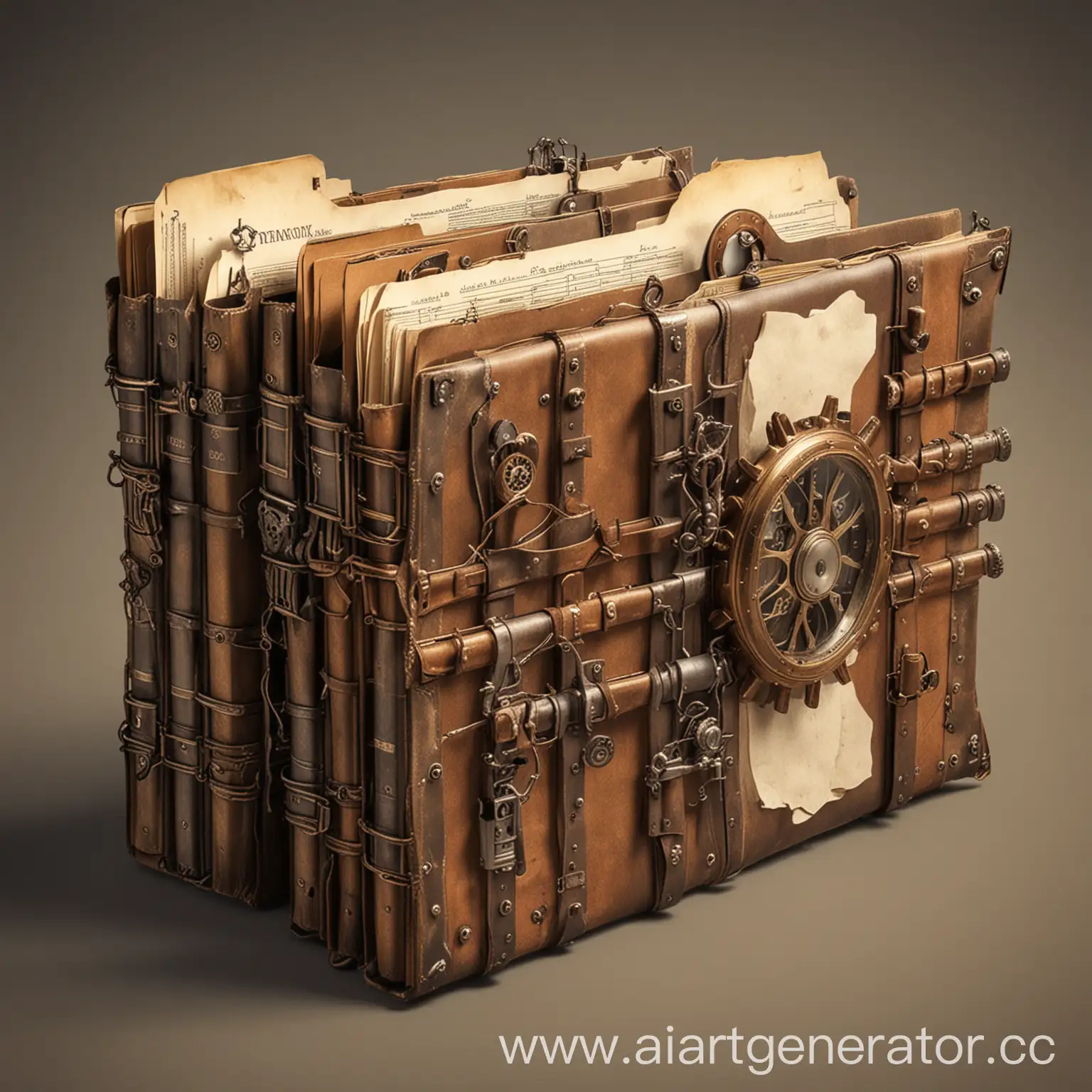 Steampunk-Style-Office-Folders-with-Papers-Vintage-Industrial-Desk-Organization