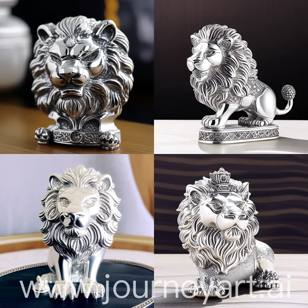 Intricately-Carved-Silver-Lion-Figurine-with-Jewel-Patterns