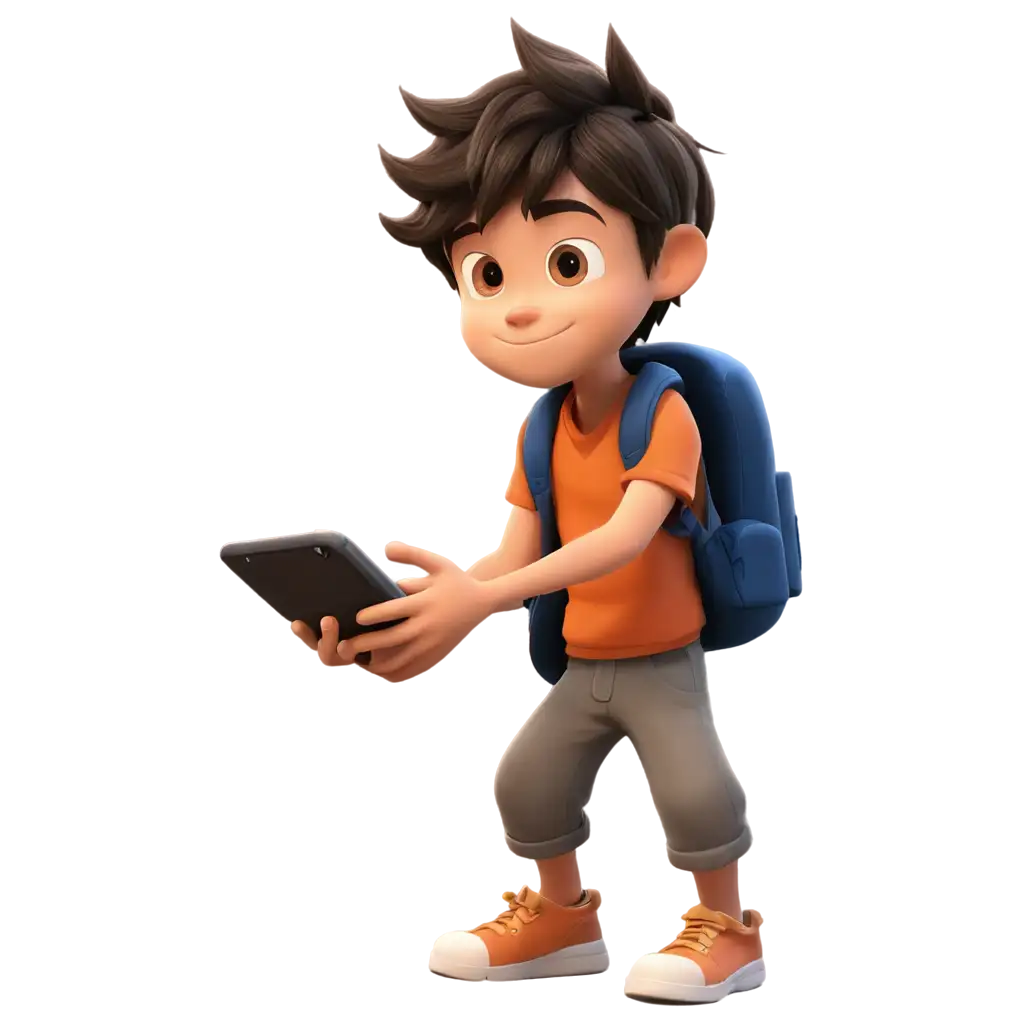 Cartoon-Boy-Playing-Mobile-Game-Engaging-PNG-Illustration-for-Digital-Entertainment