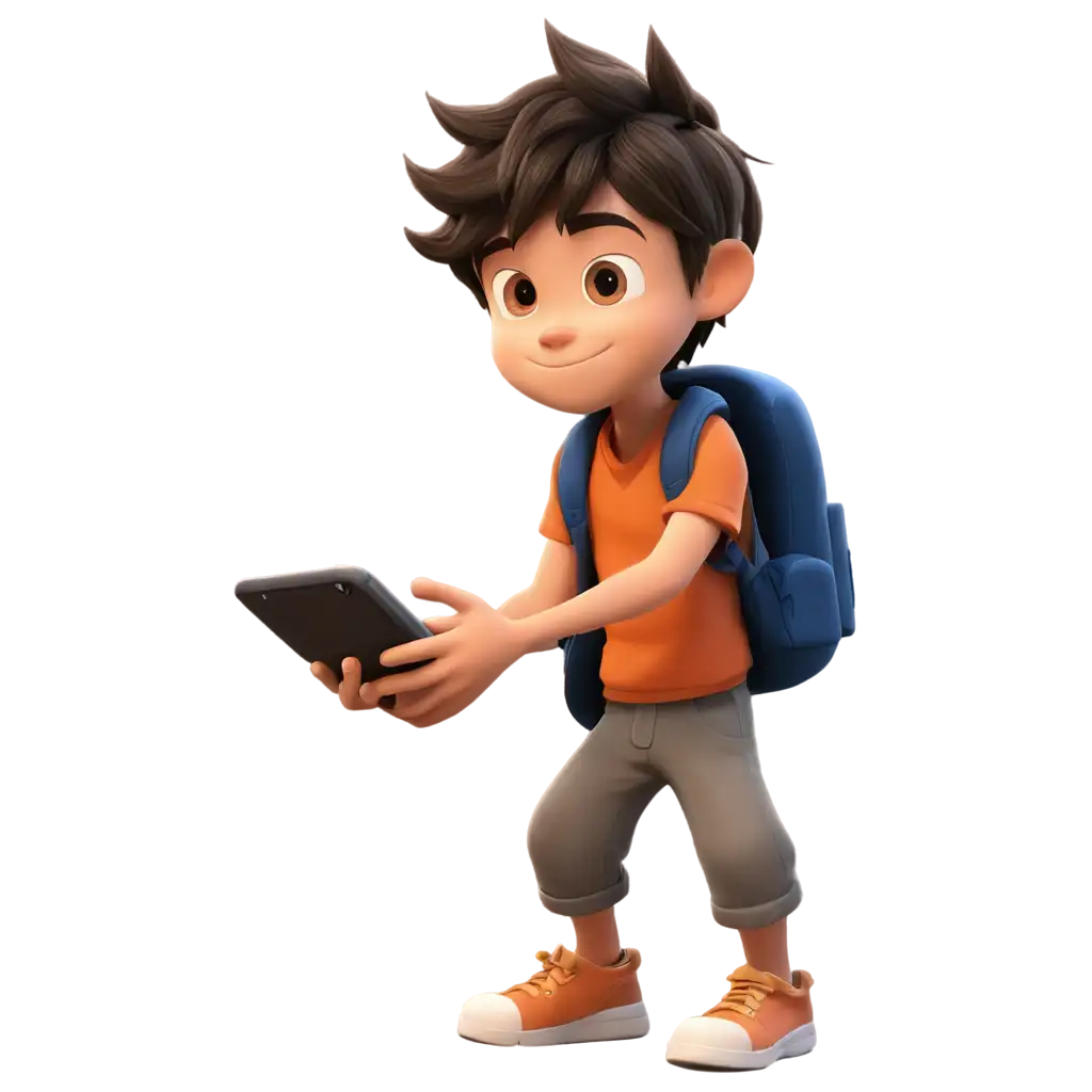 cartoon boy play mobile game