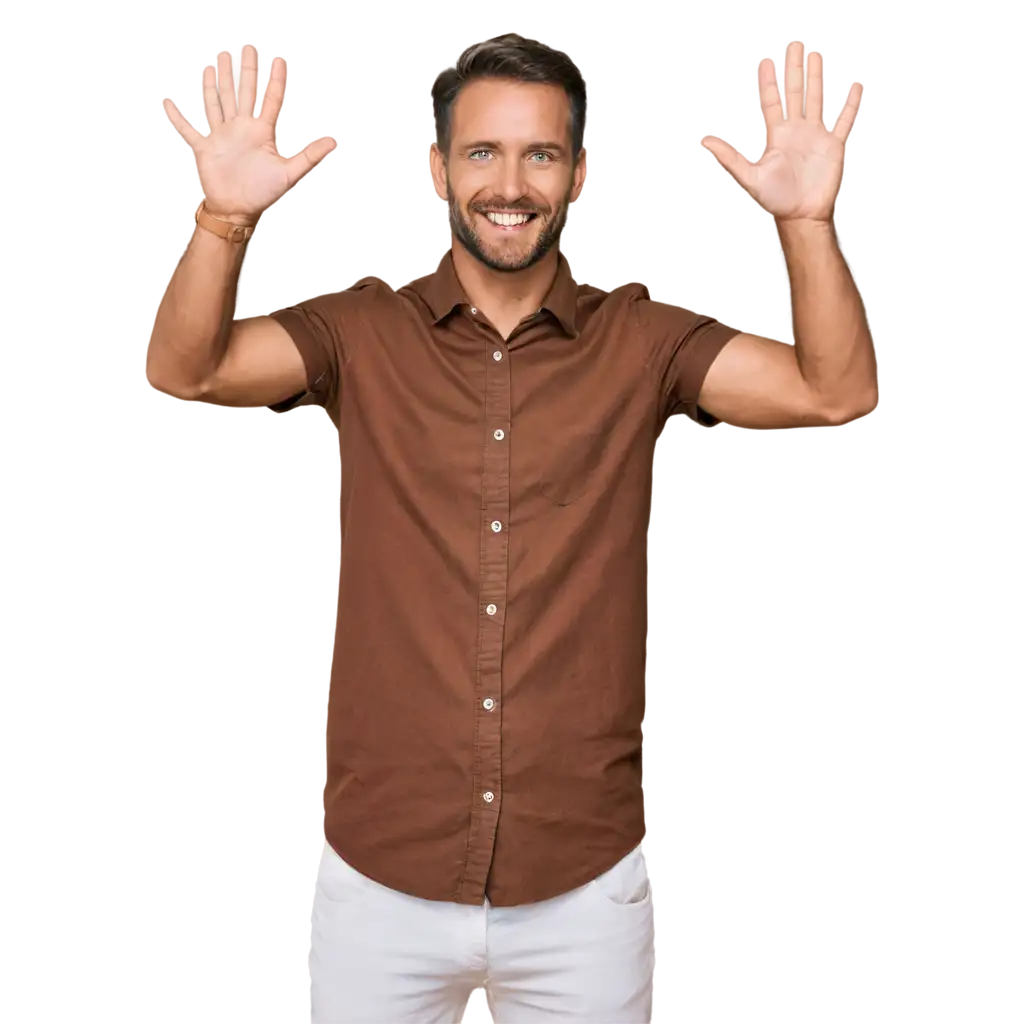 man standing with his hands in the air