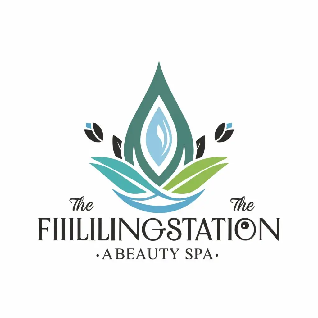 a logo design,with the text "The Filling Station", main symbol:water, palm, lotus,Minimalistic,be used in Beauty Spa industry,clear background