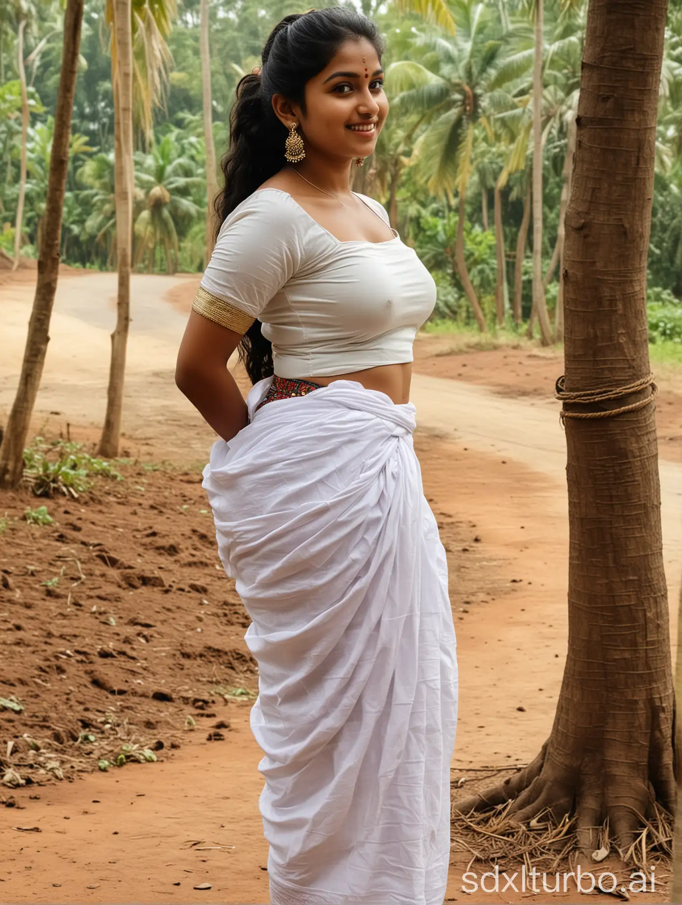 Kerala-Village-Girl-in-Traditional-Mundu-Dress-with-Curvy-Features